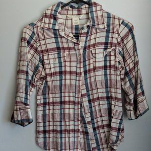Charlotte Russe Small (S) Red and Blue Plaid Half-Sleeve Button Down Shirt